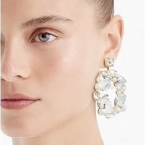 J. Crew White Pearl Sequins And Crystal Hoop Door Knocker CZ Bling Earrings‎ New